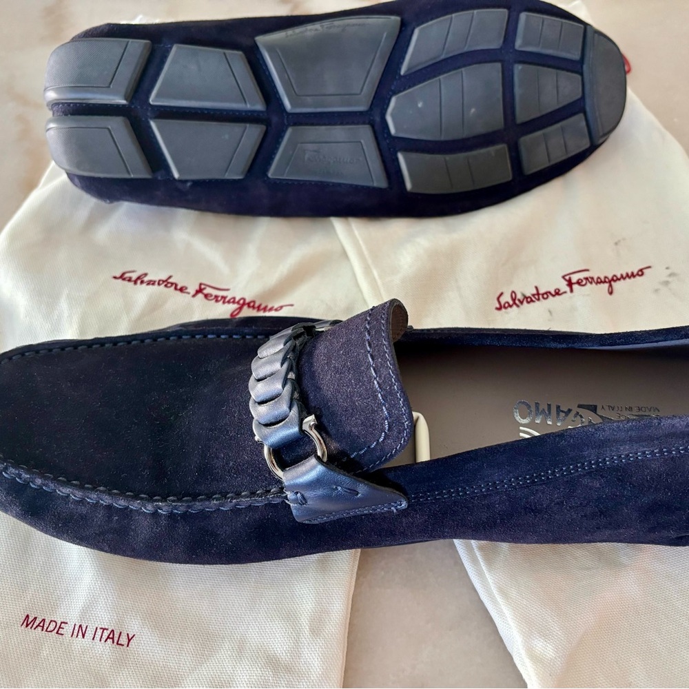Salvatore Ferragamo Men's Dark Blue suede Slip-Ons